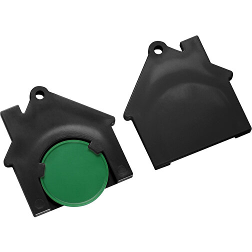 Chiphalter Mit 1€-Chip 'Haus' , grün, schwarz, ABS, 4,40cm x 0,40cm x 4,10cm (Länge x Höhe x Breite), Bild 1