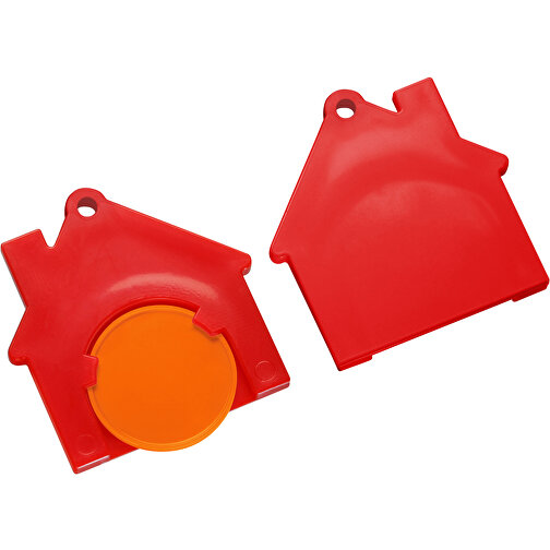 Chiphalter Mit 1€-Chip 'Haus' , orange, rot, ABS, 4,40cm x 0,40cm x 4,10cm (Länge x Höhe x Breite), Bild 1