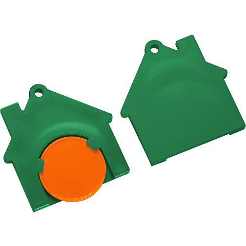 Chiphalter Mit 1€-Chip 'Haus' , orange, grün, ABS, 4,40cm x 0,40cm x 4,10cm (Länge x Höhe x Breite), Bild 1