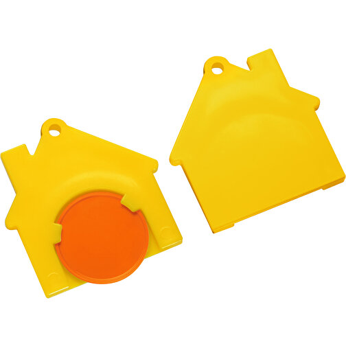 Chiphalter Mit 1€-Chip 'Haus' , orange, gelb, ABS, 4,40cm x 0,40cm x 4,10cm (Länge x Höhe x Breite), Bild 1