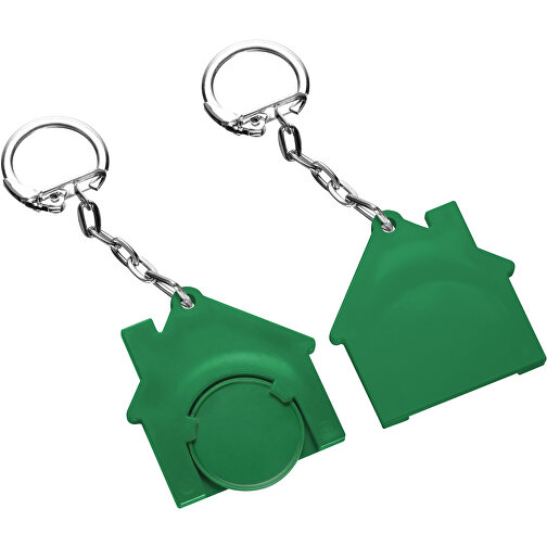Chiphalter Mit 1€-Chip 'Haus' , grün, grün, ABS+MET, 4,40cm x 0,40cm x 4,10cm (Länge x Höhe x Breite), Bild 1