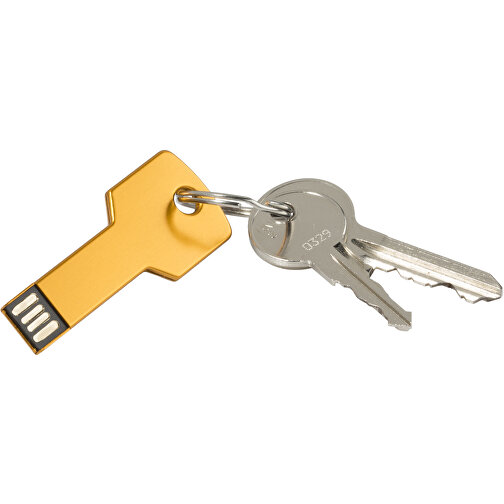 USB-Stick Schlüssel 2.0 2GB , Promo Effects MB , gold MB , 2 GB , Metall MB , 3 - 10 MB/s MB , 5,70cm x 2,40cm (Länge x Breite), Bild 2