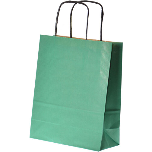 Krafttaschen Farbiges Papier, Gedrehte Griffe In Schwarz , grün, Papier, 18,00cm x 22,50cm x 8,00cm (Länge x Höhe x Breite), Bild 1