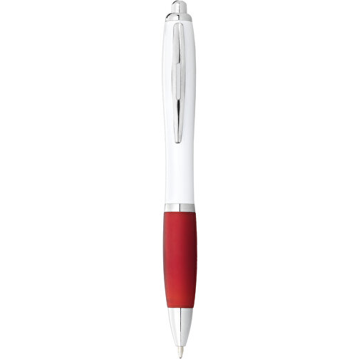 Nash Kugelschreiber Weiss Mit Farbigem Griff , weiss / rot, ABS Kunststoff, 14,00cm (Höhe), Bild 1