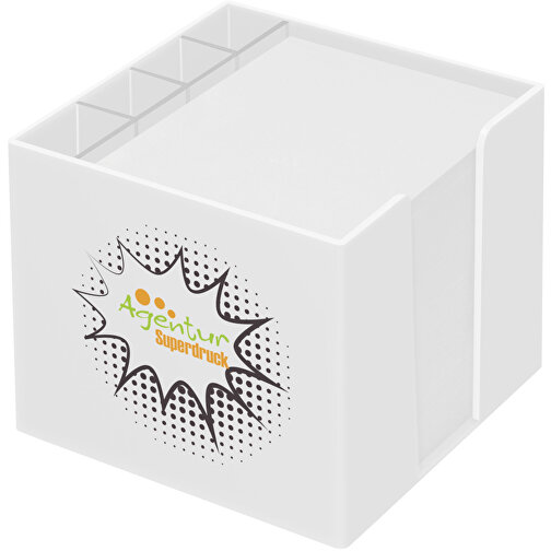 Zettelbox 'Epsilon' Mit Köcher , weiß, PS+PAP, 10,50cm x 9,00cm x 10,50cm (Länge x Höhe x Breite), Bild 2