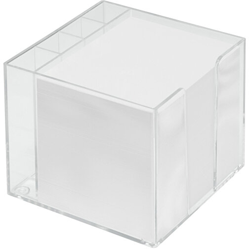 Zettelbox 'Epsilon' Mit Köcher , glasklar, PS+PAP, 10,50cm x 9,00cm x 10,50cm (Länge x Höhe x Breite), Bild 1