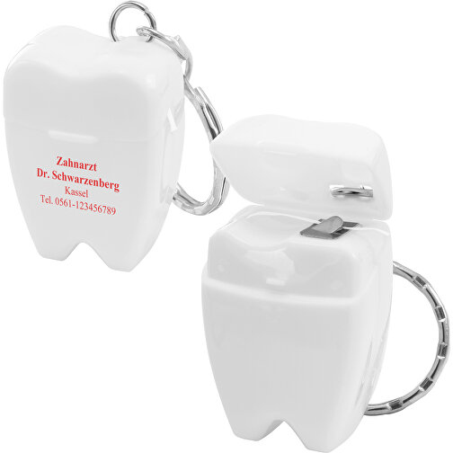 Zahnseide-Schlüsselanhänger , weiß, PP+MET, 3,00cm x 3,50cm x 1,70cm (Länge x Höhe x Breite), Bild 2
